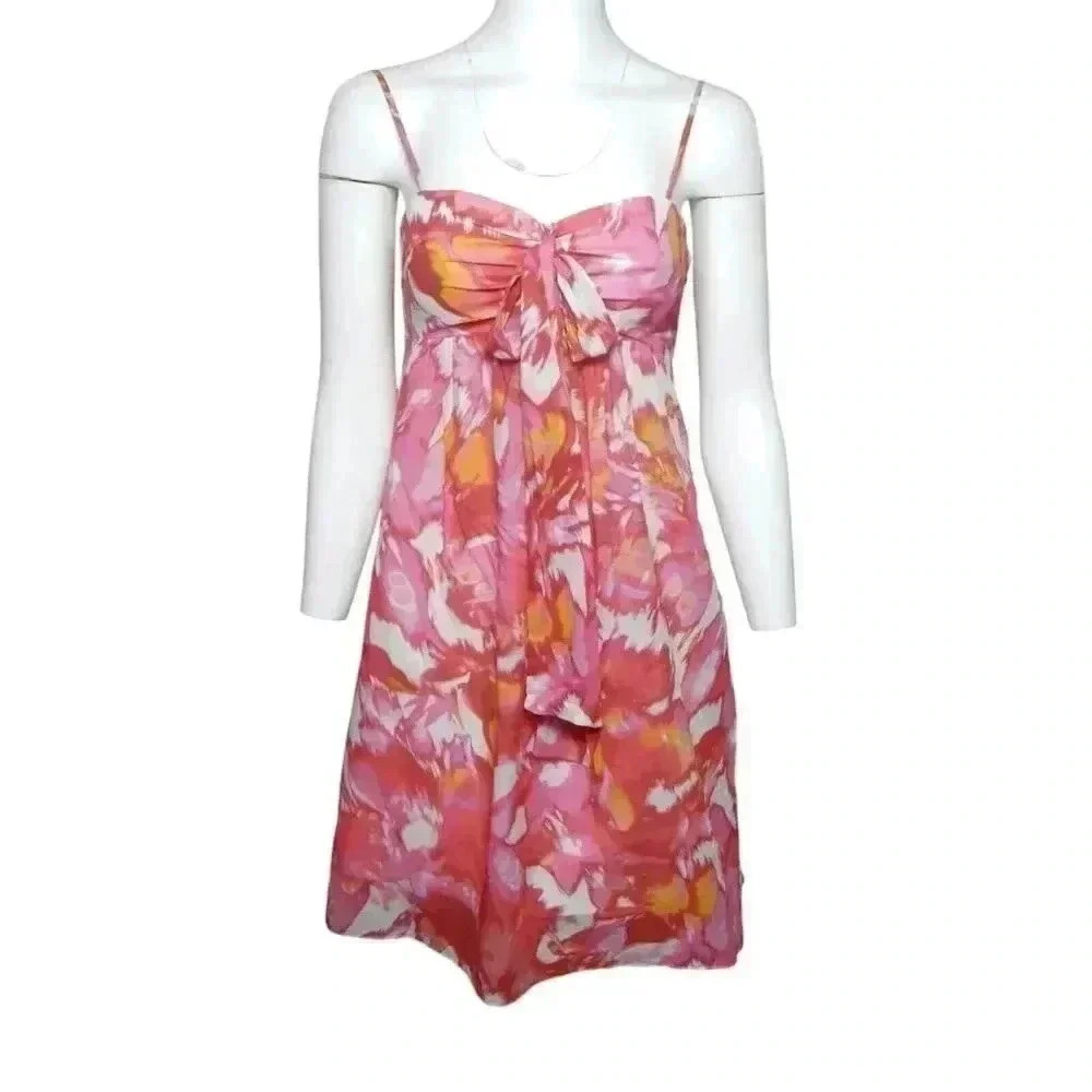 OC by Oleg Cassini Pink Sundress Empire Waist Bow Tie A-Line Summer Dress Size 2